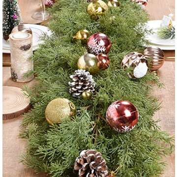 DearHouse 6.01Ft Christmas Garland Pine Cypress Artificial Greenery Garland,Artificail Pine Christmas Garland for Holiday Season Mantel Fireplace Table Runner Centerpiece Décor