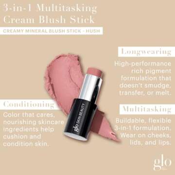 Glo Skin Beauty Cream Blush Stick (Hush) | 3-in-1 Multitasking Long-Wear Cheek, Lips + Lids Stick | ...