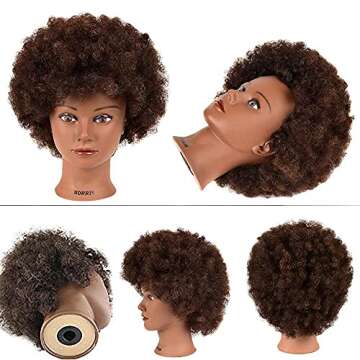 Morris Mannequin Head 100% Human Hair Training Head Curly Hair Manikin Head Cosmetology Doll Head fo...