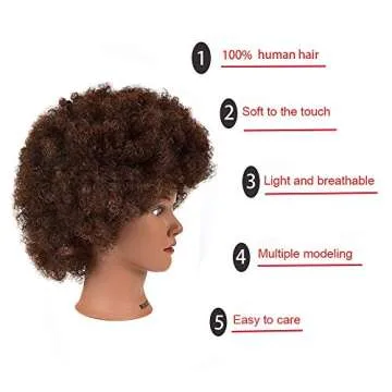 Morris Mannequin Head 100% Human Hair Training Head Curly Hair Manikin Head Cosmetology Doll Head for Hairdresser Practice Styling Braiding with Clamp Stand (BB)