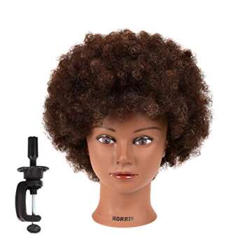 Morris Mannequin Head 100% Human Hair Training Head Curly Hair Manikin Head Cosmetology Doll Head for Hairdresser Practice Styling Braiding with Clamp Stand (BB)