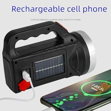 ELEWealth Spotlight Flashlight Rechargeable, Led High Lumens Super Bright, Solar Panels,7 Modes,IPX4 Waterproof Handheld Spotlight for Home Power Failure,Outdoor,Camping,Hiking,Emergencies (black5)