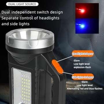 ELEWealth Spotlight Flashlight Rechargeable, Led High Lumens Super Bright, Solar Panels,7 Modes,IPX4 Waterproof Handheld Spotlight for Home Power Failure,Outdoor,Camping,Hiking,Emergencies (black5)