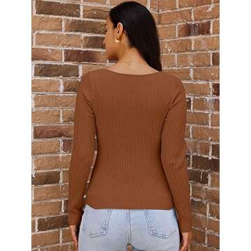 LILLUSORY Women's 2025 Twist Knot Fall Clothes Fashion Outfits Top Ribbed Long Sleeve 2025 Caramel Small