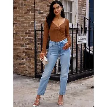 LILLUSORY Women's 2025 Twist Knot Fall Clothes Fashion Outfits Top Ribbed Long Sleeve 2025 Caramel Small