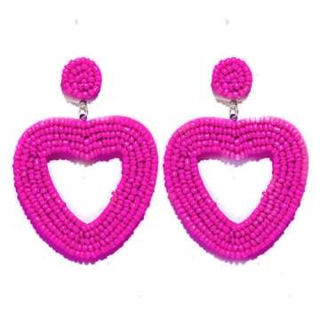 2 Pairs Handmade Seed Bead Love Heart-shaped Statement Exaggerate Colorful Dangle Drop Earrings Set ...