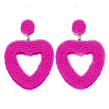 2 Pairs Handmade Seed Bead Love Heart-shaped Statement Exaggerate Colorful Dangle Drop Earrings Set ...