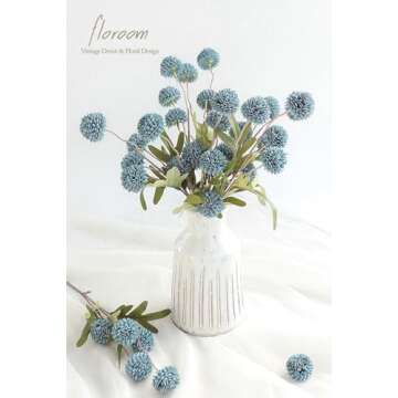 Floroom 5pcs Faux Silk Pompon Mum Artificial Flowers, Bulk Fake Mini Chrysanthemums with Stems for D...