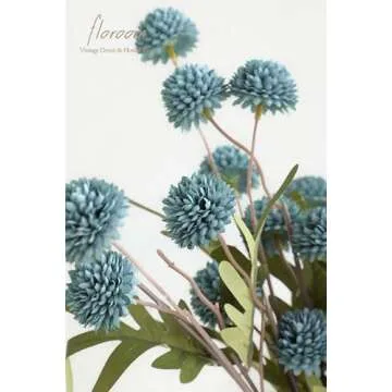Floroom 5pcs Faux Silk Pompon Mum Artificial Flowers, Bulk Fake Mini Chrysanthemums with Stems for DIY Bouquet Centerpieces Wedding Fillers Slate Blue Arrangements Shower Decorations, Dusty Blue