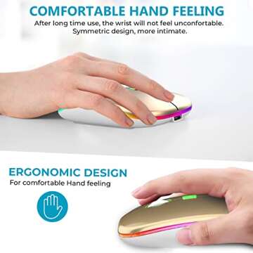 GLOBAL TECH LED Wireless Mouse, Slim Rechargeable Wireless Silent Mouse, 2.4G Portable USB Optical Wireless Cordless Mice with USB Receiver for Laptop, PC, Computer, Mac (Gold)