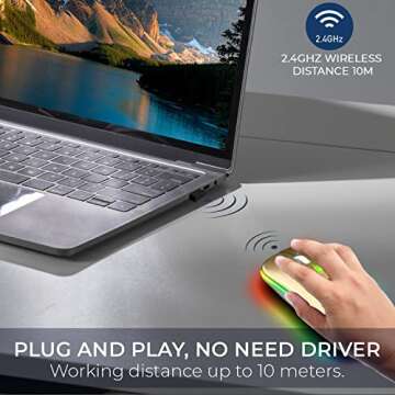 GLOBAL TECH LED Wireless Mouse, Slim Rechargeable Wireless Silent Mouse, 2.4G Portable USB Optical Wireless Cordless Mice with USB Receiver for Laptop, PC, Computer, Mac (Gold)