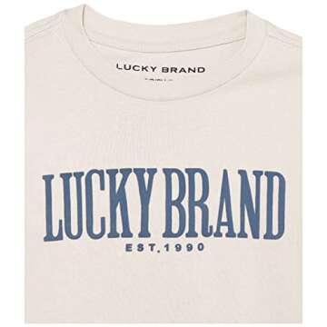 Lucky Brand Boys' Short Sleeve Graphic Crew Neck T-Shirt, Soft, Comfortable, Relaxed Fit, Cloud Dancer Puff, 4