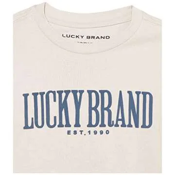Lucky Brand Boys' Short Sleeve Graphic Crew Neck T-Shirt, Soft, Comfortable, Relaxed Fit, Cloud Dancer Puff, 4