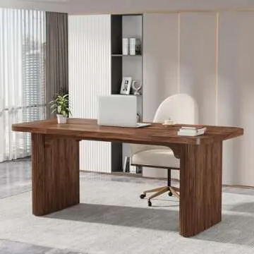Tribesigns 62" Executive Desk, Large Computer Office Desk with Double Pedestal, Modern Simple Style Natural Wood Top Rectangle Writing Desk for Home Office (Brown)