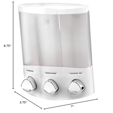 Better Living Products, White 76354 Euro Series TRIO 3-Chamber Soap and Shower Dispenser