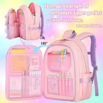 KBGPW 3pcs Girls Backpack With Lunch Box & Pencil Case,Cute Rabbit Kids School Backpack Set For Kindergarten & Elementary School (Style A Purple-16.5in)
