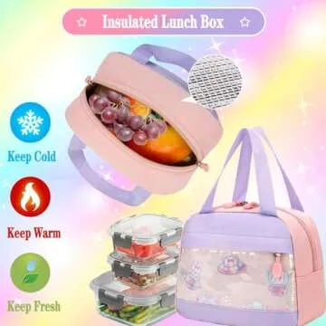 KBGPW 3pcs Girls Backpack With Lunch Box & Pencil Case,Cute Rabbit Kids School Backpack Set For Kindergarten & Elementary School (Style A Purple-16.5in)