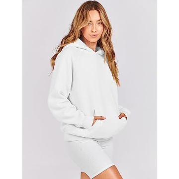 ANRABESS Women Hoodies Oversized Fleece Long Sleeve Comfy Casual Basic Pullover Sweatshirts 2024 Fall Outfits Sweater White Small
