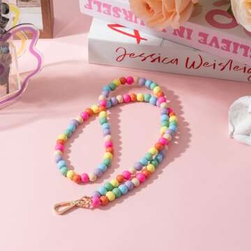 H1vojoxo Fashion Wooden Beaded Lanyard - 5PCS Lanyards for Id Badges and Keys for Women Teacher Colorful Beaded Lanyards Personalized Teacher Id Badge Holder with Lanyard Wooden Bead Breakaway Lanyard