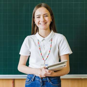 H1vojoxo Fashion Wooden Beaded Lanyard - 5PCS Lanyards for Id Badges and Keys for Women Teacher Colorful Beaded Lanyards Personalized Teacher Id Badge Holder with Lanyard Wooden Bead Breakaway Lanyard