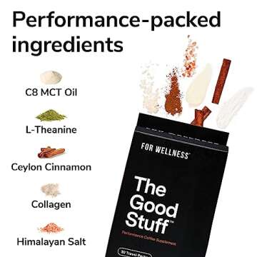 For Wellness The Good Stuff™ Performance Blend (30 Travel Packets), Non-Dairy Coffee Supplement with Collagen, L-Theanine and Himalayan Pink Salt – Improves Focus and Increases Energy