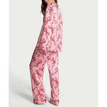 JINZIYINZI Cute Bow Pajama Set for Women Long Sleeve