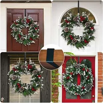 Christmas Wreath for Front Door, Pre-lit Christmas Winter Home Adornment Wreath with 50 Lights and Mixed Decorations for Front Door Indoor Window Wall Décor (18 inch - Battery Not Included)