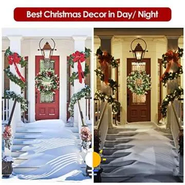 Christmas Wreath for Front Door, Pre-lit Christmas Winter Home Adornment Wreath with 50 Lights and Mixed Decorations for Front Door Indoor Window Wall Décor (18 inch - Battery Not Included)