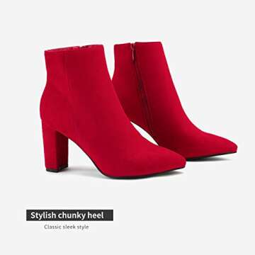 DREAM PAIRS Red Chunky Heel Ankle Booties for Women