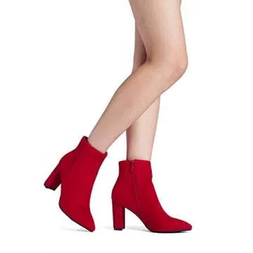 DREAM PAIRS Red Chunky Heel Ankle Booties for Women