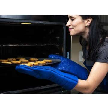 Xlnt Extra Long Oven Mitts (Blue) | Teflon EcoElite Water Repellent | Heat Resistant for Oven Cookin...