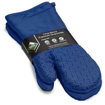 Xlnt Extra Long Oven Mitts (Blue) | Teflon EcoElite Water Repellent | Heat Resistant for Oven Cooking, Grill & BBQ | Non Slip Gloves with Teflon EcoElite Finish, Cotton Lining & Hanging Loop
