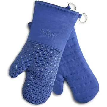 Xlnt Extra Long Oven Mitts (Blue) | Teflon EcoElite Water Repellent | Heat Resistant for Oven Cooking, Grill & BBQ | Non Slip Gloves with Teflon EcoElite Finish, Cotton Lining & Hanging Loop