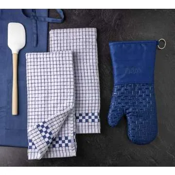 Xlnt Extra Long Oven Mitts (Blue) | Teflon EcoElite Water Repellent | Heat Resistant for Oven Cooking, Grill & BBQ | Non Slip Gloves with Teflon EcoElite Finish, Cotton Lining & Hanging Loop