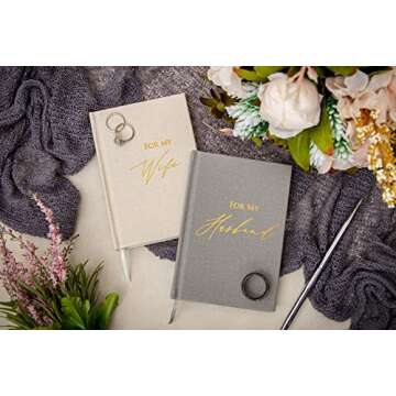 MUUJEE Hard Cover Vow Books (Set of 2) - Foil Embossed Wedding Ceremony Vow Renewal Speech Books, Couple Gifts for Engagement (For My Husband/Wife)
