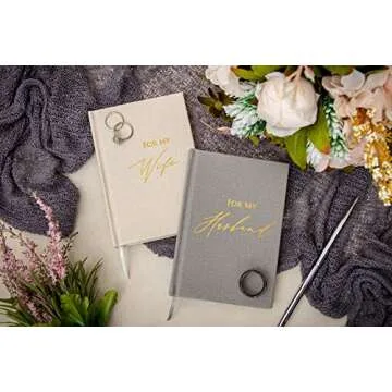 MUUJEE Hard Cover Vow Books (Set of 2) - Foil Embossed Wedding Ceremony Vow Renewal Speech Books, Couple Gifts for Engagement (For My Husband/Wife)