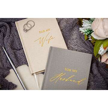 MUUJEE Hard Cover Vow Books (Set of 2) - Foil Embossed Wedding Ceremony Vow Renewal Speech Books, Couple Gifts for Engagement (For My Husband/Wife)