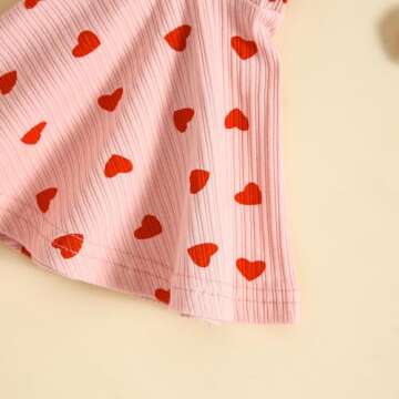 Guodeunh Toddler Baby Girls Bell-Bottoms Jumpsuit Ribbed Sleeveless Spaghetti Straps Romper Heart Print Valentines Outfit (Pink, 18-24 Months)