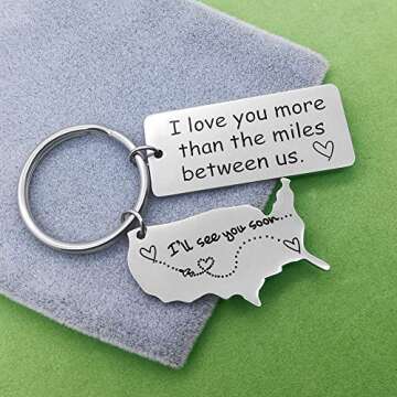 Xiahuyu Long Distance Relationship Gift Keychain I Love You More Than The Miles Between Us Keychain Going Away Gift Girlfriend Boyfriend Gifts Personalized Couples Jewelry Trucker Husband Dad Gifts