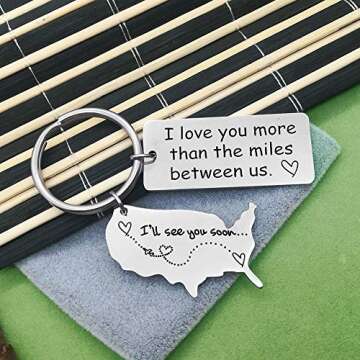 Xiahuyu Long Distance Relationship Gift Keychain I Love You More Than The Miles Between Us Keychain Going Away Gift Girlfriend Boyfriend Gifts Personalized Couples Jewelry Trucker Husband Dad Gifts