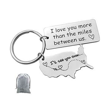 Xiahuyu Long Distance Relationship Gift Keychain I Love You More Than The Miles Between Us Keychain Going Away Gift Girlfriend Boyfriend Gifts Personalized Couples Jewelry Trucker Husband Dad Gifts