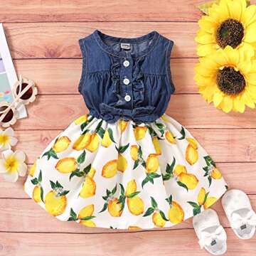 Adorable Denim Sunflower Dresses for Toddler Girls