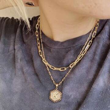 M MOOHAM Dainty Real Gold Necklaces for Women Trendy - Cute Necklaces Dainty Necklaces for Women Letter Necklaces Gold Choker Necklaces Layering Necklaces Set Gold Jewelry Accessories for Women