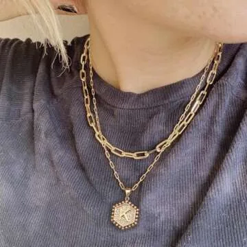 M MOOHAM Dainty Real Gold Necklaces for Women Trendy - Cute Necklaces Dainty Necklaces for Women Letter Necklaces Gold Choker Necklaces Layering Necklaces Set Gold Jewelry Accessories for Women