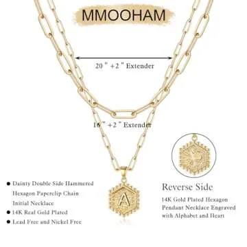 M MOOHAM Dainty Real Gold Necklaces for Women Trendy - Cute Necklaces Dainty Necklaces for Women Letter Necklaces Gold Choker Necklaces Layering Necklaces Set Gold Jewelry Accessories for Women