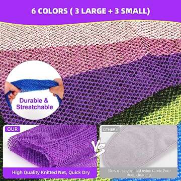 MZD8391 6 Pieces African Exfoliating Net, Nylon Bath Sponge African Net， Exfoliating Body Shower Scrubber, Long Back Scrubber, Daily Skin Smoother (Blue, Yellow, Black, Beige, Purple, Pink)