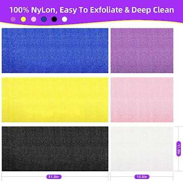 MZD8391 6 Pieces African Exfoliating Net, Nylon Bath Sponge African Net， Exfoliating Body Shower Scrubber, Long Back Scrubber, Daily Skin Smoother (Blue, Yellow, Black, Beige, Purple, Pink)