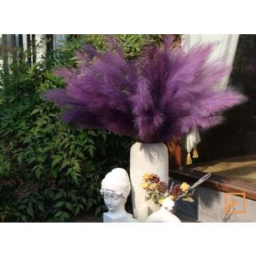 ZIFTY 7-Pcs 38"/3.1FT Faux Pampas Grass Large Tall Fluffy Artificial Fake Flower Boho Decor Bulrush Reed Grass for Vase Filler Farmhouse Home Wedding Decor (Purple)