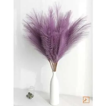 ZIFTY 7-Pcs 38"/3.1FT Faux Pampas Grass Large Tall Fluffy Artificial Fake Flower Boho Decor Bulrush Reed Grass for Vase Filler Farmhouse Home Wedding Decor (Purple)