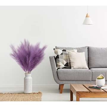 ZIFTY 7-Pcs 38"/3.1FT Faux Pampas Grass Large Tall Fluffy Artificial Fake Flower Boho Decor Bulrush Reed Grass for Vase Filler Farmhouse Home Wedding Decor (Purple)